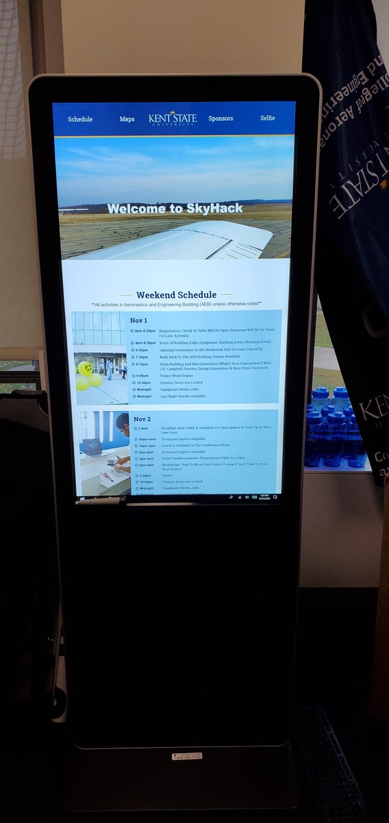 OhioWebTech's tweet photo. Our friends at the Kent State College of Aeronautics and Engineering put on a spectacular event #KentStateSkyHack. OWT got to design the KIOSK interface for the event. Thank you for allowing us to work on such a fun project! https://t.co/KclVlBaz6U