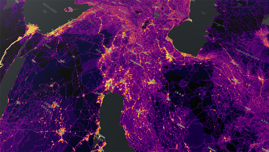 Esri's tweet photo. There are 7.5 billion people on the planet. 🌎 This beautiful #storymap slices the data of human activity—from shipping intensity to explosive growth in megacities—helping us see a "human footprint." https://t.co/olhDpNW99g #Maps https://t.co/Y1M9QIdkLq