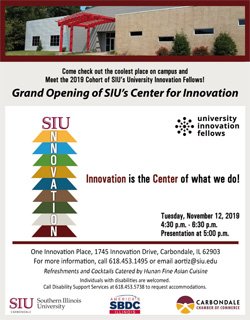 Come be innovative! @SIUC's new Center for Innovation facility will hold an open house 4:30-6:30p Nov. 12. Staff will work with people and businesses and other groups to help them develop solutions and become more efficient and effective. #ThisIsSIU #Business #Innovation