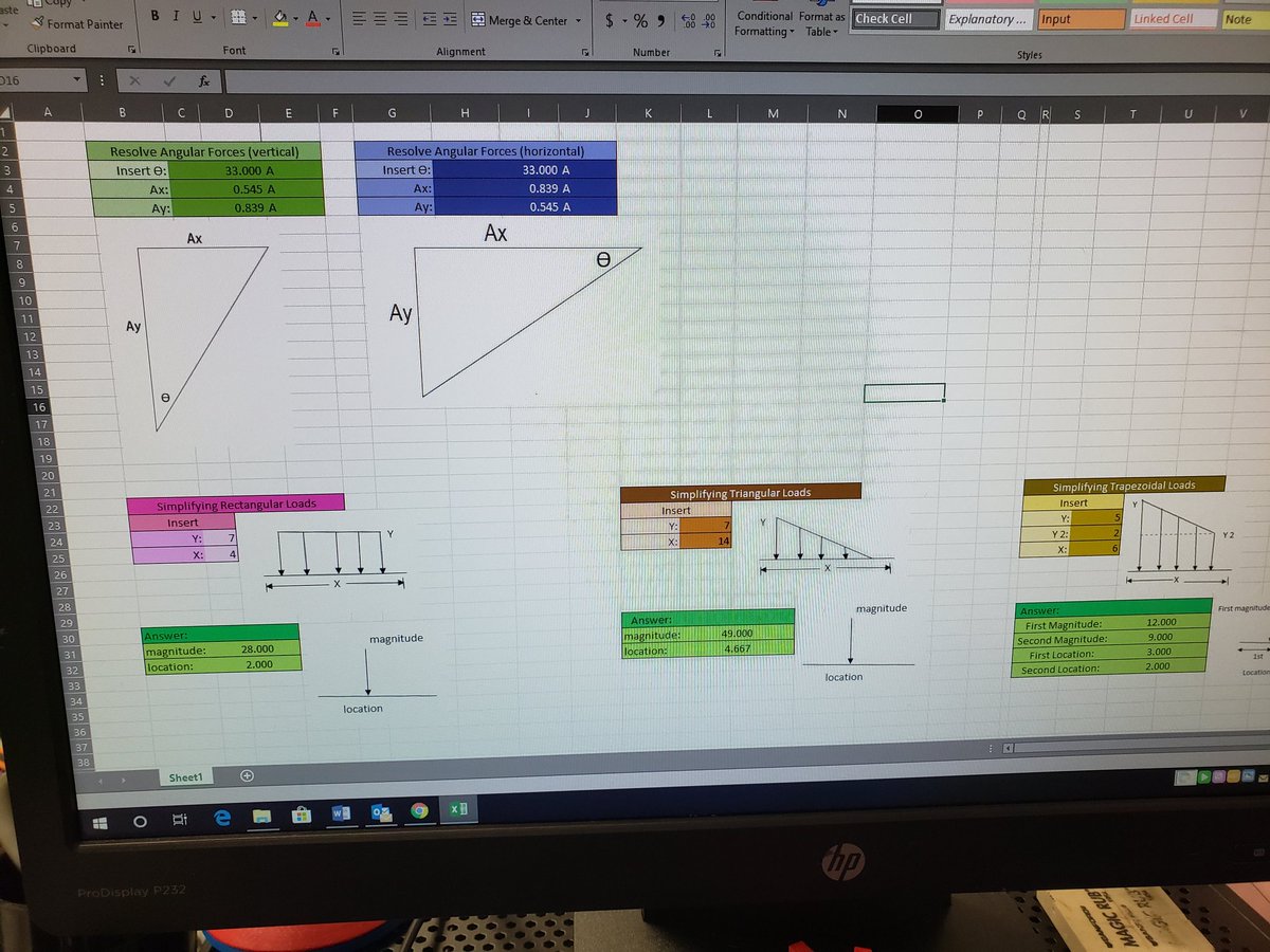 TechEngrg's tweet image. My sophomore Engineering students designed some Excel spreadsheets to aid an engineer with resolving triangular forces and simplifying distributed loads in Coplanar force problems. These are some of the best. Amazing work!! So proud of their work!!