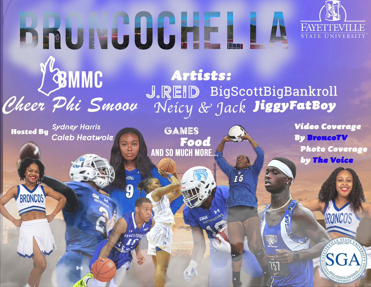 FayStateSGA's tweet photo. T-minus 2 1/2 hours until BroncoChella starts. You ready? We are!!! @_bigscott252 is gonna be there rocking out with us. And don’t worry about the cold, we have heat, a giant fire, and plenty of hot chocolate and PLENTY OF FOOD! Also, remember it’s all FREE!!! https://t.co/c52r3QWgo3