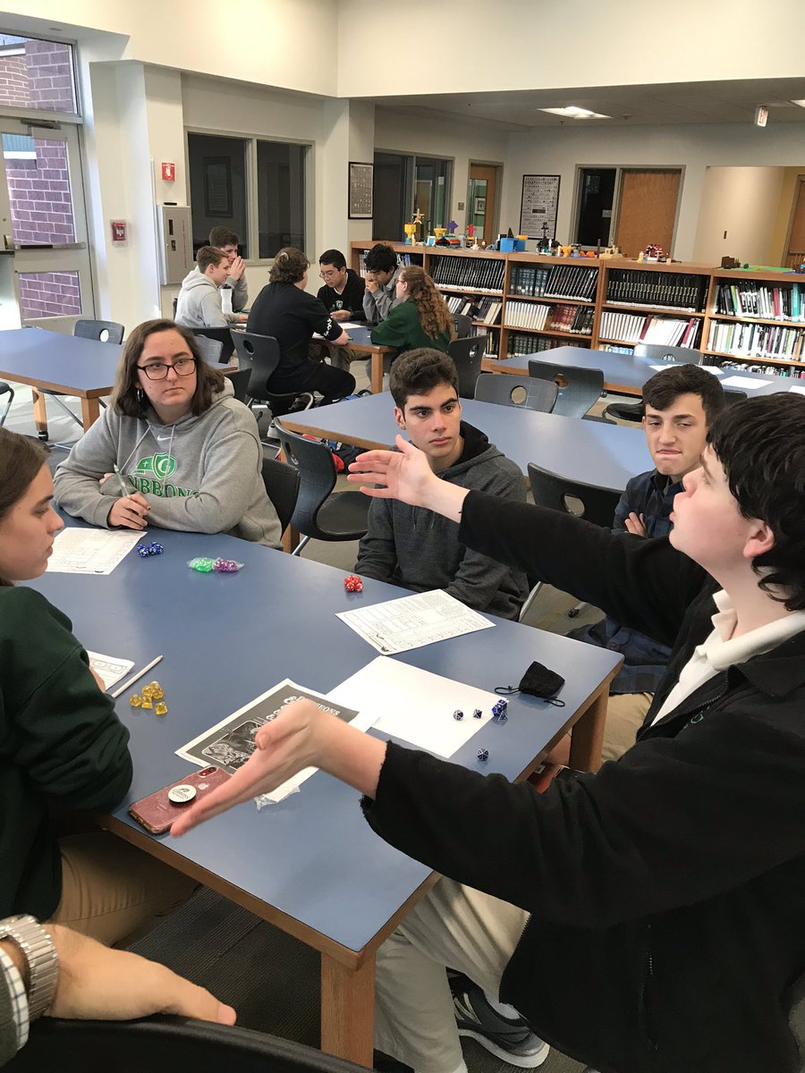 Phillip__Tobin's tweet photo. This is how we roll! D &amp;D has taken over @library_cghsnc and are taking on some goblins! #noobs https://t.co/ezs8IQj8ed