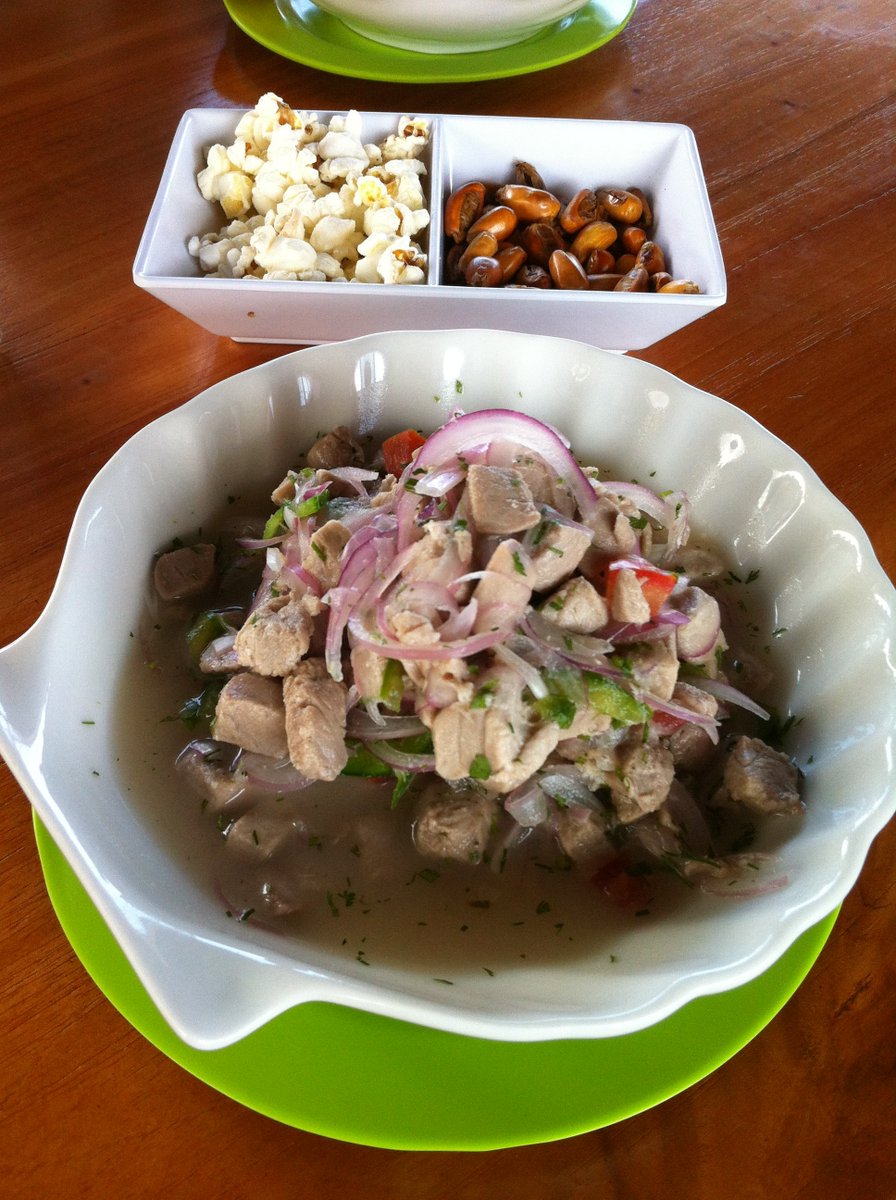 Mixto #ceviche! Served with some popcorn of course, since we're in #Ecuador. What is your favorite type of ceviche?
