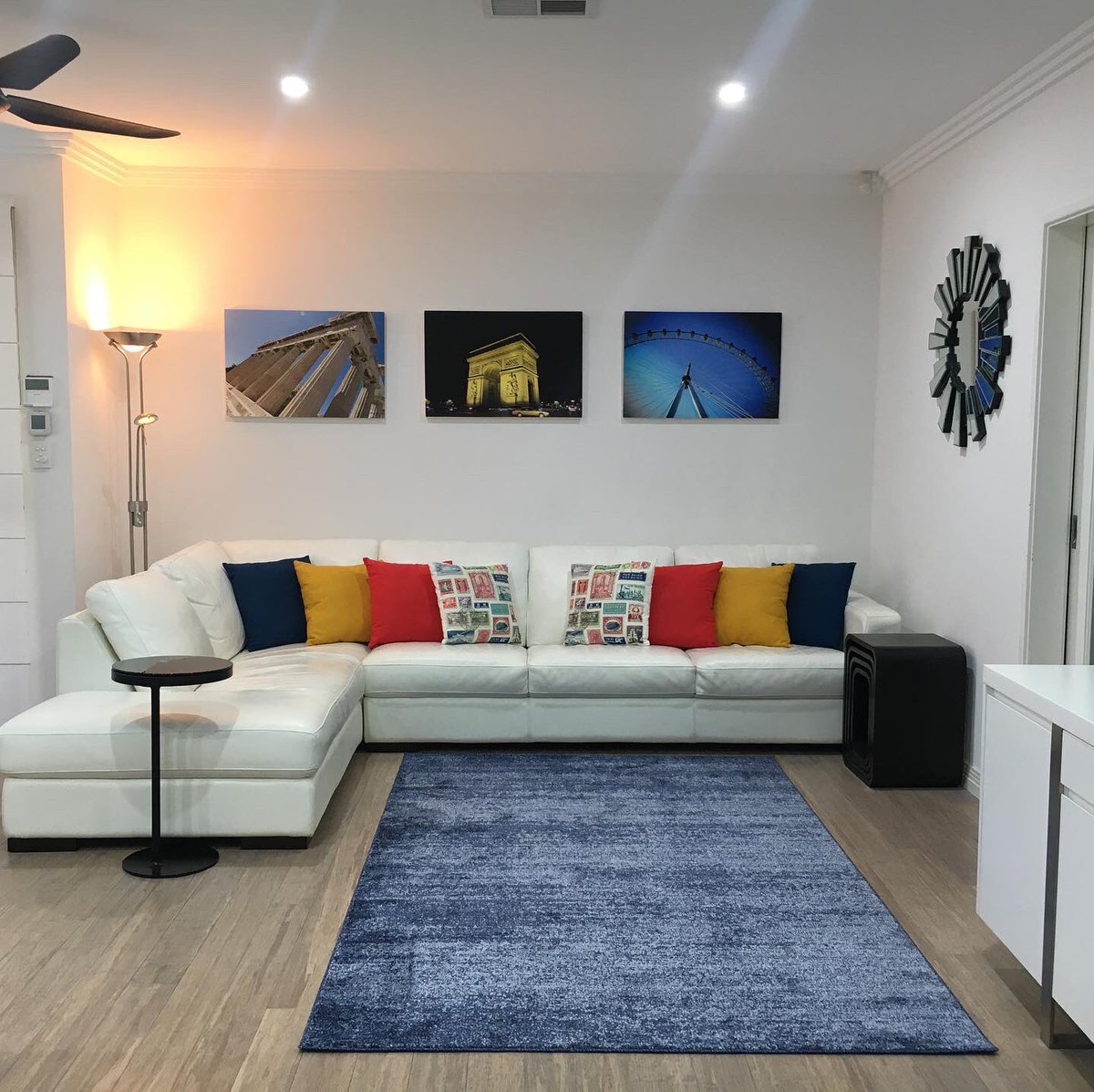 Our new Loft Collection Navy Blue/Light Blue rug lighting up the too. Pretty happy with our @uniqueloom rug. #uniqueloom #interiordesign #easyliving #coolrug