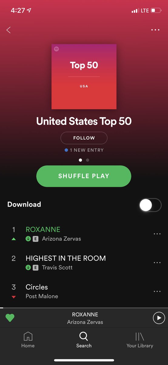 ArizonaZervas's tweet photo. wow. 

#1 song in the US.

love to everyone who listens.

<3 https://t.co/9byyeilOK8
