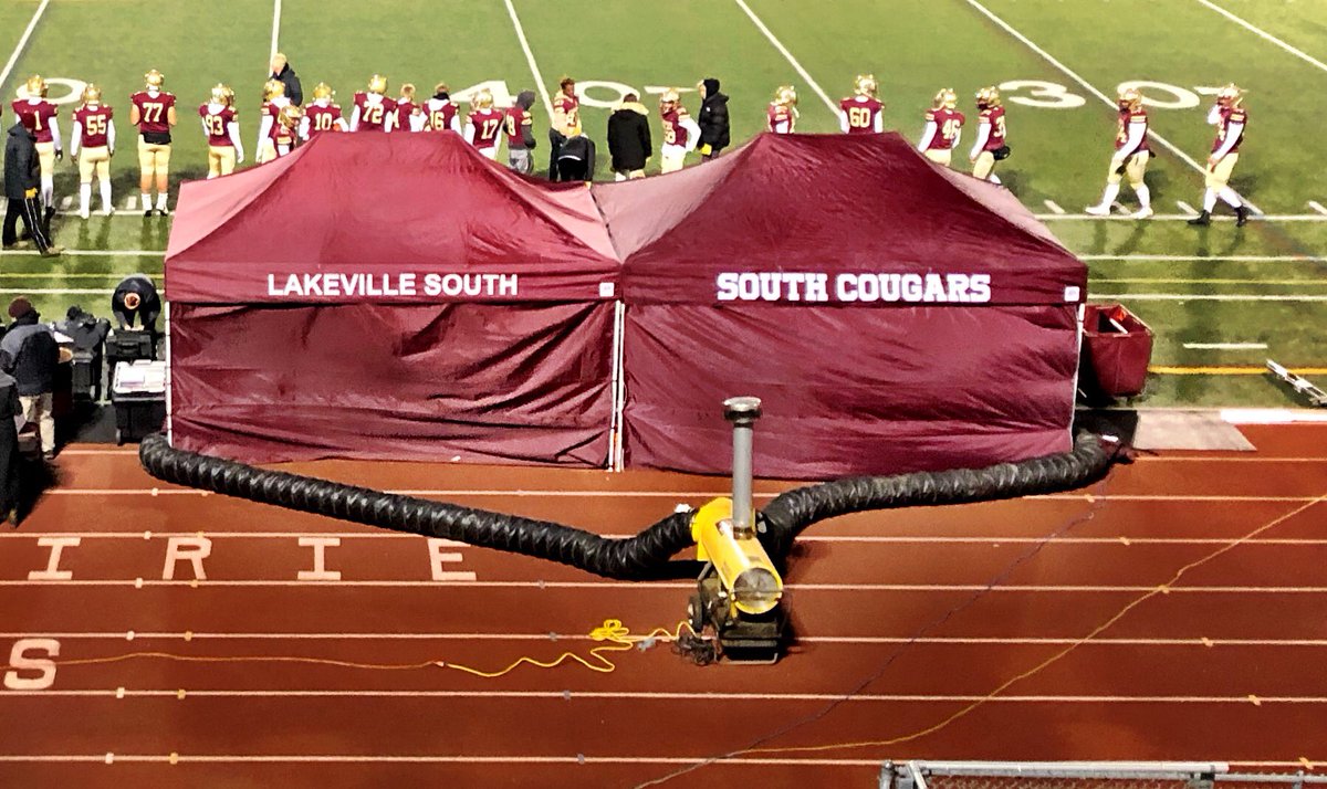 The Cougars of Lakeville South doing it right with heated sideline tents.  They take on the Mustangs of Mounds View in tonight’s <a href="/kare11/">KARE 11</a> Spotlight 6A State quarterfinal game.
#kare11Prep