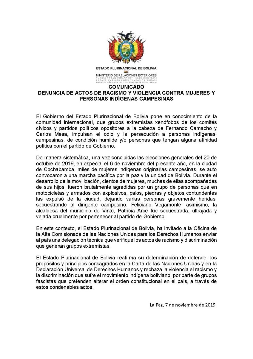 #COMUNICADO | Denuncia de actos de racismo y violencia contra mujeres y personas indígenas campesinas