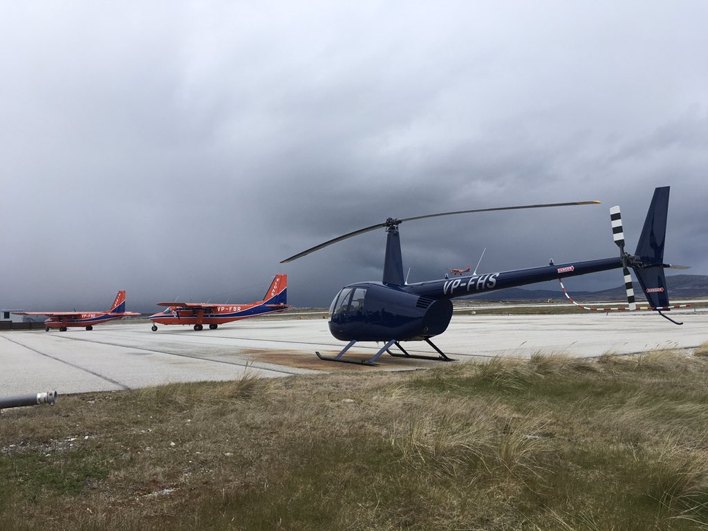 Despite the moody background Stanley Airport was busy today transporting visitors from all over the world around the Islands with the Falklands Government Air Service and to #VolunteerPoint with @falklandsheli. #falklands #falklandislands @FITBTourism #nationalgeographicexplorer