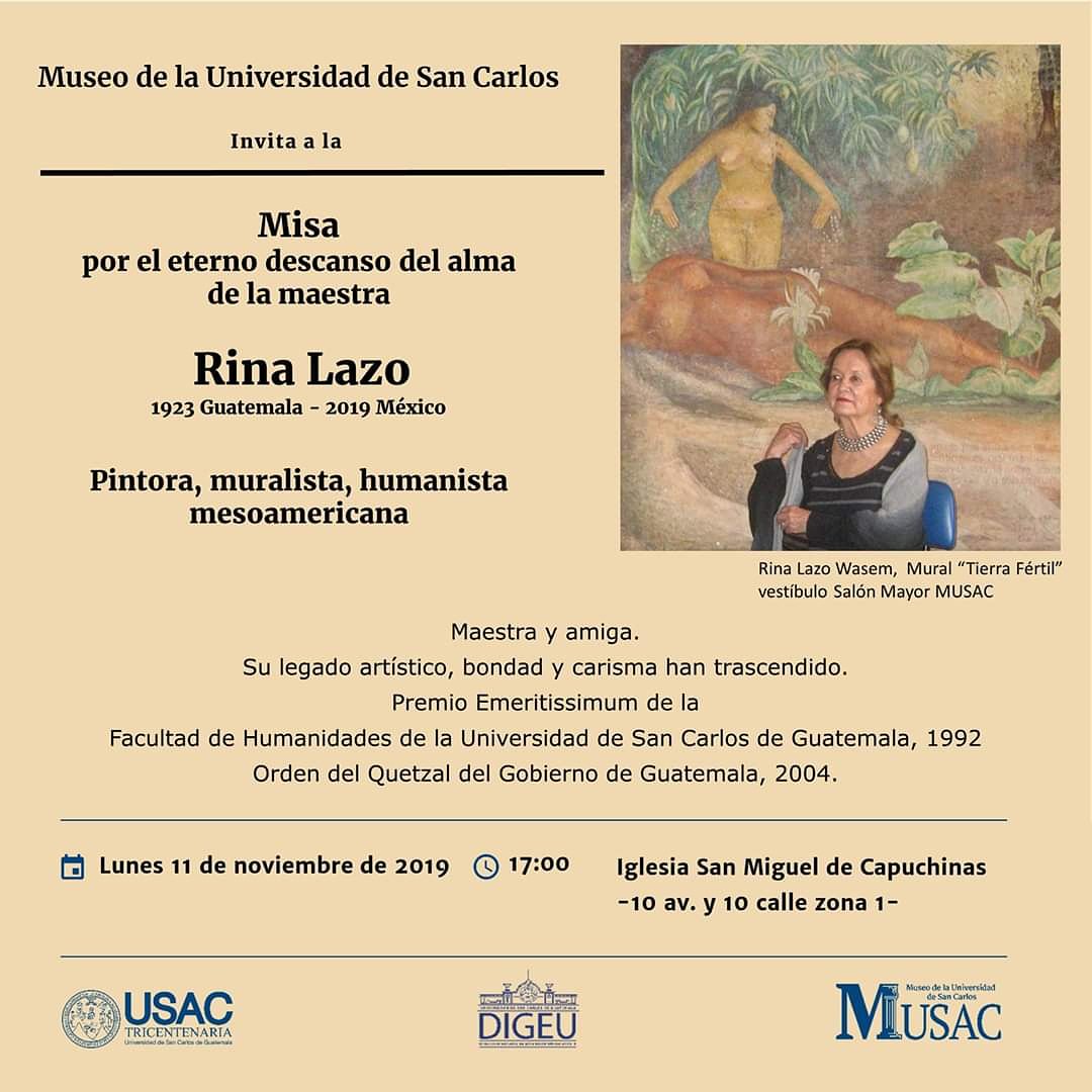 Misa de 9 en intención del alma de la Maestra Rina Lazo