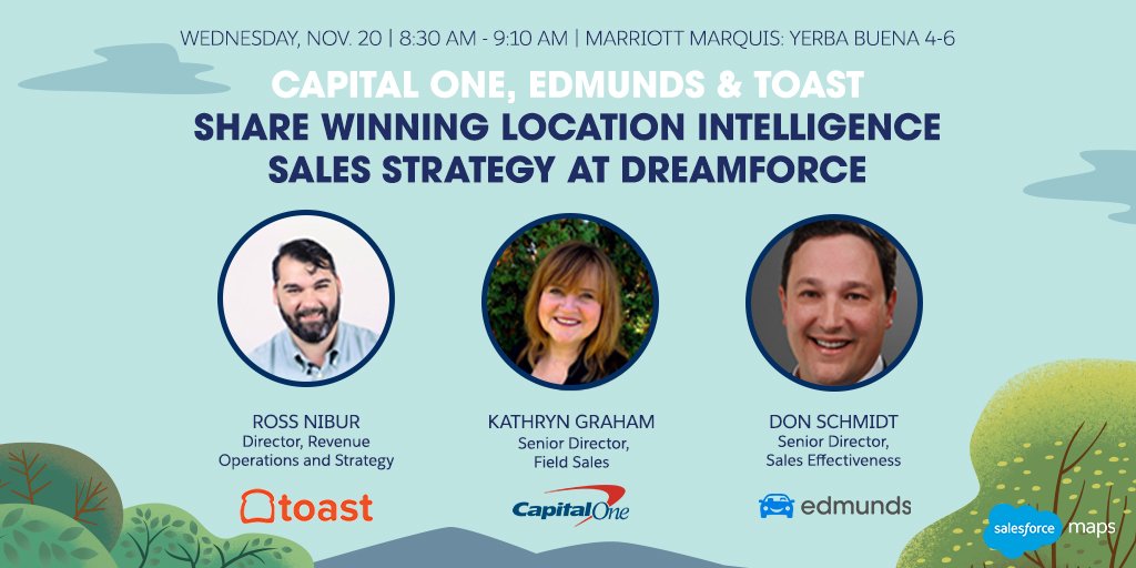 SalesCloud's tweet photo. Looking for ways to get your reps in front of more customers? Make sure not to miss @CapitalOne, @edmunds and @ToastTab's #DF19 Session: Share Winning Location Intelligence Sales Strategy. 🗺

Save your seat today! ➡️ https://t.co/5kS88BybcR #SalesforceMaps https://t.co/c42cRMypjd