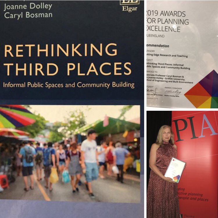 Joanne_Dolley's tweet photo. Thanks @pia_qld for the ‘Cutting edge research &amp; teaching’ commendation &amp; thanks to all the contributors to “Rethinking Third Places-Informal public spaces &amp; community building”. Looking forward to our 2020 #griffithuniversity International Workshop that builds on this project. https://t.co/V1BikScar5