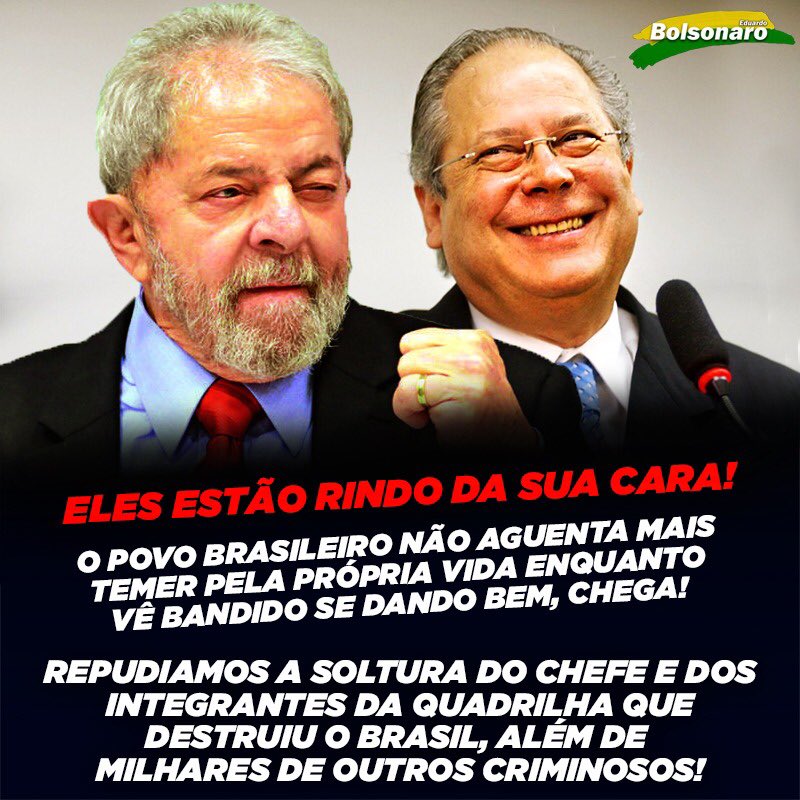 CHEGA DE IMPUNIDADE, O BRASIL NÃO AGUENTA MAIS!

Além de Lula, Zé Dirceu e outros quadrilheiros, milhares de criminosos serão soltos no país, fazendo com que você fique à mercê de seus atos malignos.

É isso que você quer para seu futuro? Lutaremos até o fim contra isso.