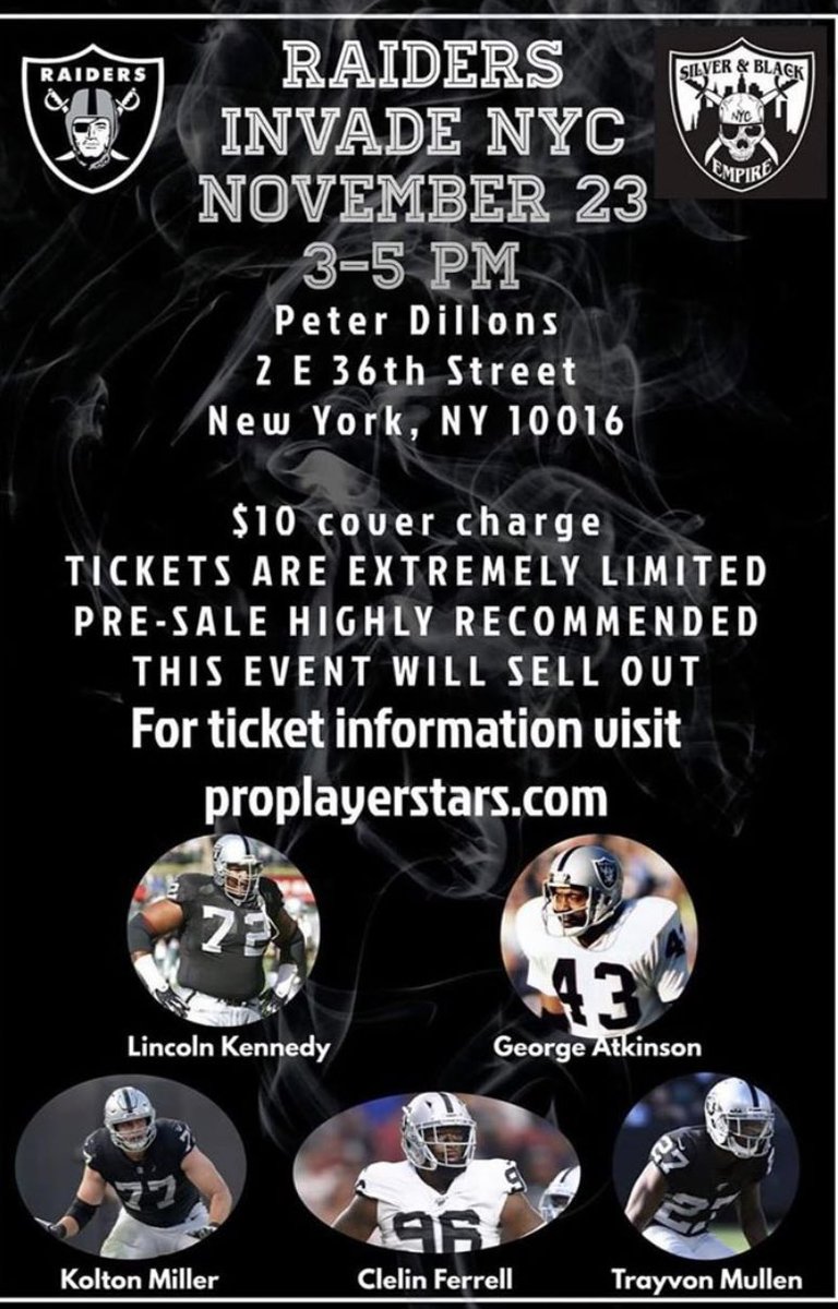 SlvrBlkEmpireNY's tweet photo. #RaiderInvasion of #NYC vs. @nyjets anyone looking to podcast or just hang at @PeterDillonsNYC DM us #WeGotYou #WeTailgate #WeParty We are #RaiderNation #GroundTheJets #SilverAndBlackTakeNYC https://t.co/R8GzpqNYll