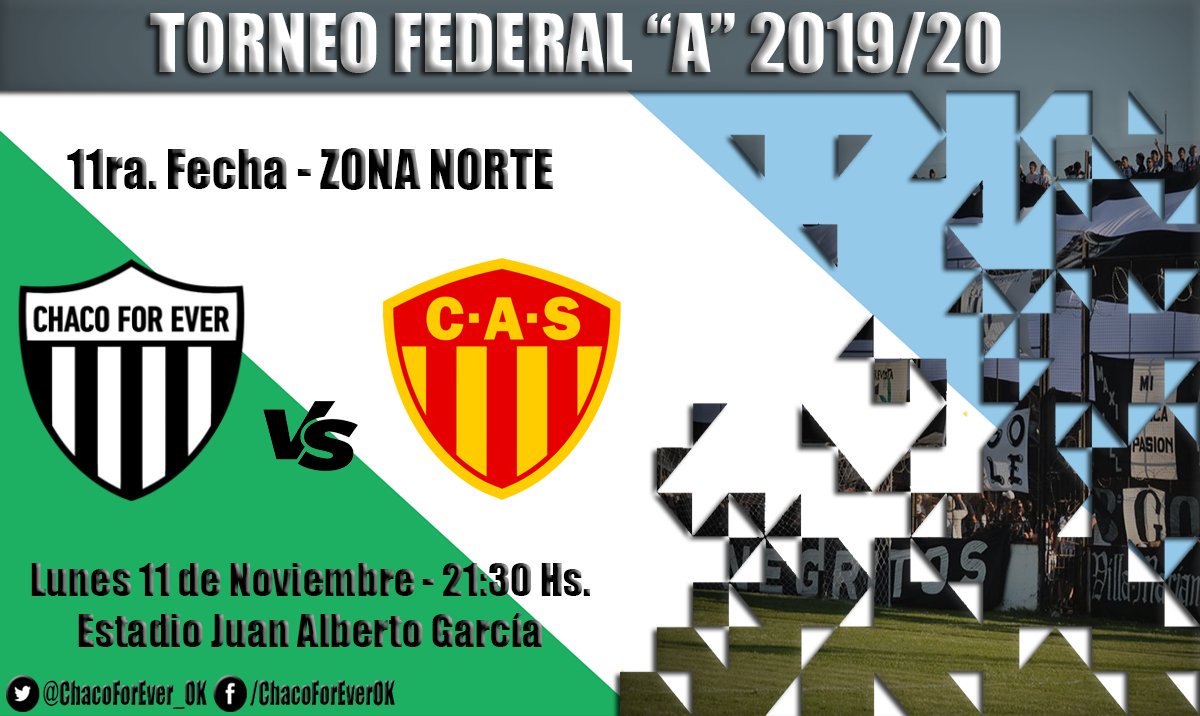 #TorneoFederalA #ClásicoChaqueño ⚽

Chaco For Ever 🆚 Sarmiento

📅 Lunes 11 de Noviembre
⏰ 21.30 Hs.
🏟 Estadio Juan Alberto García