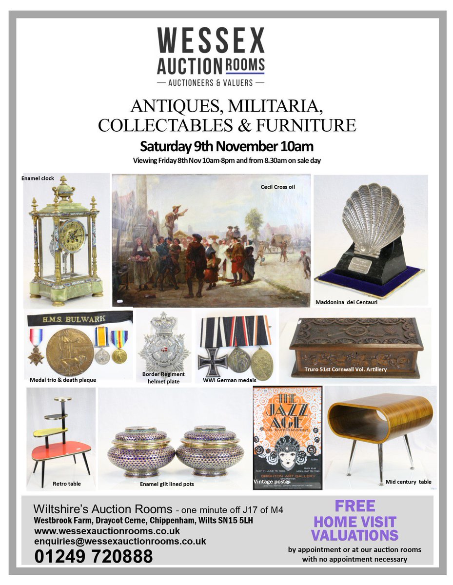 It’s #auction day today 950+ Lots of #antiques #militaria #furniture #collectables starting at 10am.  Come down and bid in the room or online via @thesaleroom #wiltshire #wilts #vintage #retro #auctions #military #medals #MidCenturyModern #clocks #art #enamelsigns #advertising