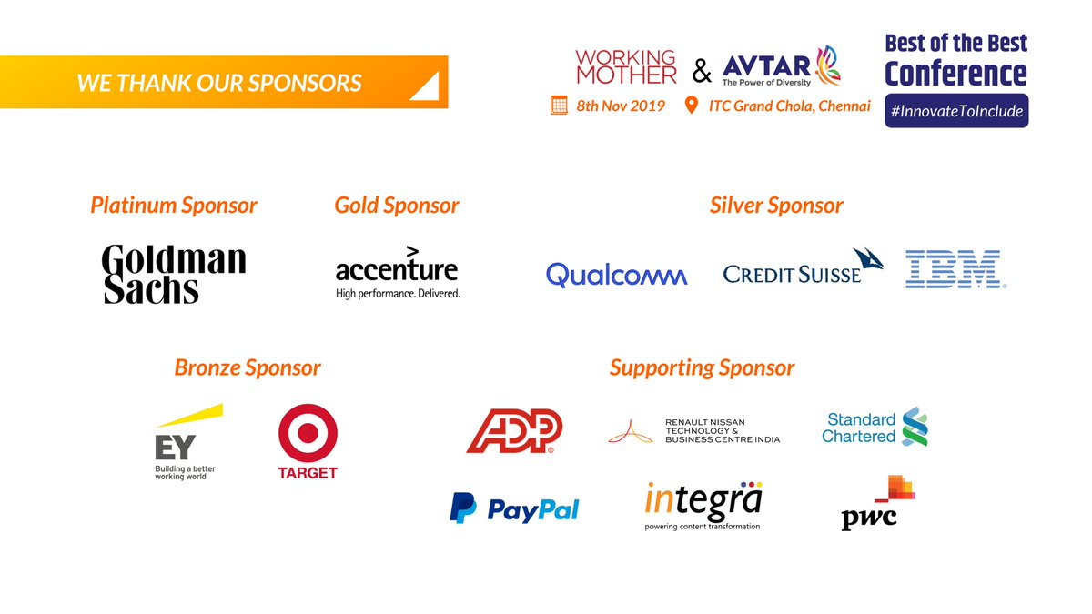 avtarcc's tweet photo. A huge Thank You to all our esteemed #Sponsors who made this event even bigger this year! So proud and privileged to have had your association through this event. Our journey just begins here.
#BoB2019 #InnovatetoInclude
@SaundaryaR @subhabarry @karthikekam @_WMMedia_ https://t.co/l2bk8aPT6Y