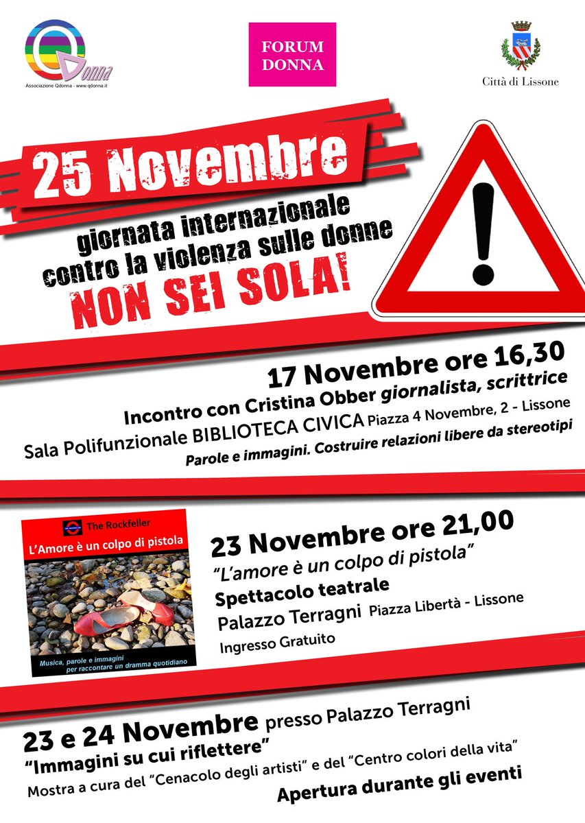 AnnalisaCol75's tweet image. #nonseisola Il 25 novembre ė la Giornata mondiale contro la violenza sulle donne. Forum Donna di Lissone vuole dare un contributo di riflessione con alcune iniziative di sensibilizzazione. #forumdonna