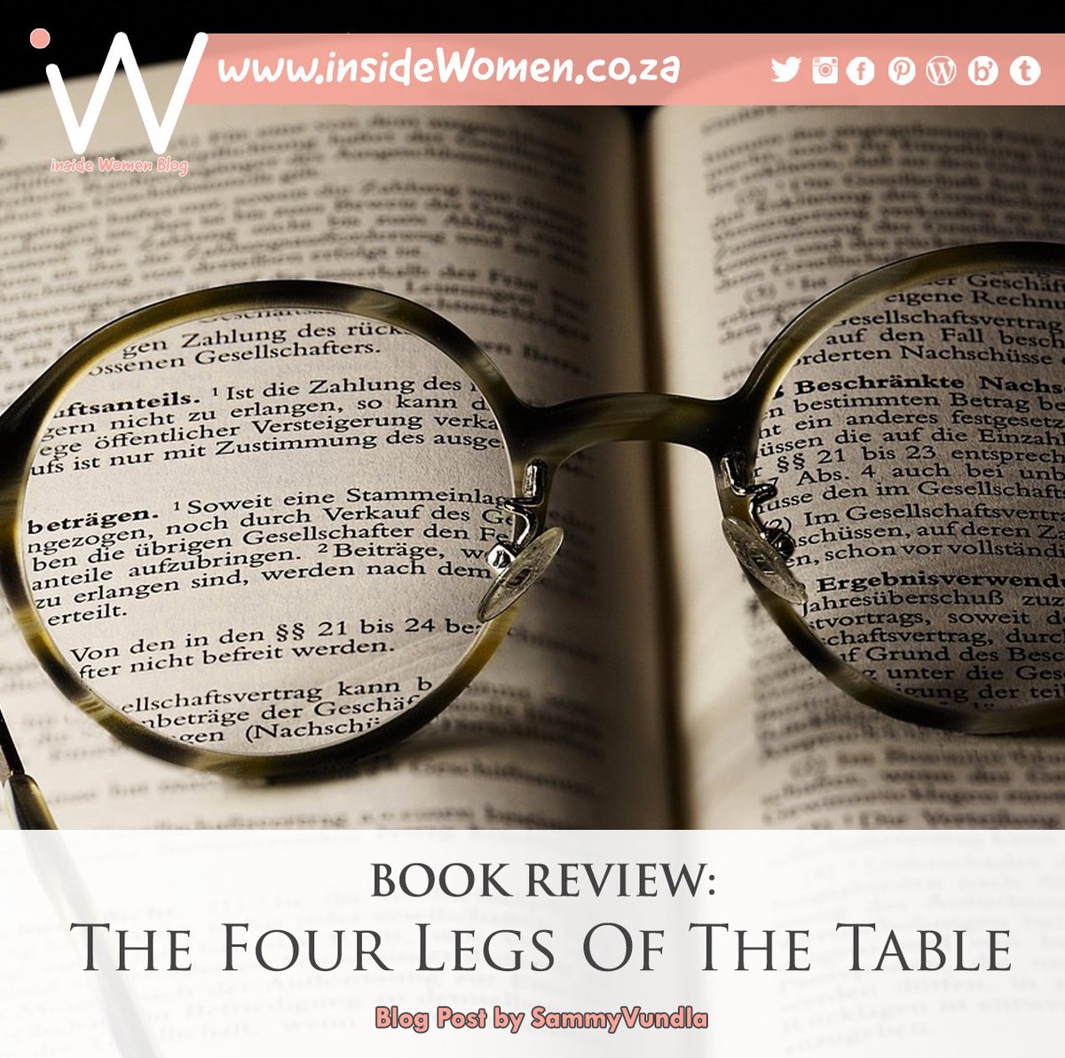 Wiweck's tweet image. RT @Up_phelele: #BookReview #TheFourLegsOfTheTable #InspirationBlogger #insideWomenBlog #Reviews #Career #OpinionPiece #Entrepreneurship #Business #Insights #Administation #Merchandise #SocialResponsibility #People #Descriptive #Conversation #Up_phelele …