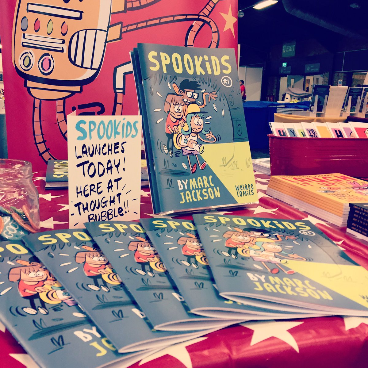 MARCmakescomics's tweet photo. Today is the day! Iโm at @thoughtbubblefestival from 10-6 with fresh copies of SPOOKIDS my new all-ages sci-fi monster comic! Come and say hi! Iโm in Pride Hall table 34 #tbf19 #comics #spookids https://t.co/polbaQGFbT