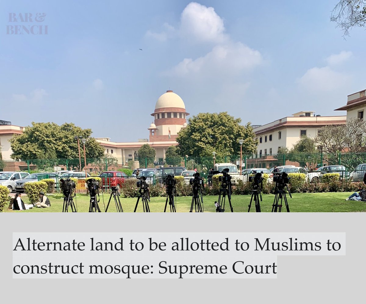  #Breaking: Alternate land to be allotted to Muslims to construct mosque, Supreme Court orders. #AYODHYAVERDICT