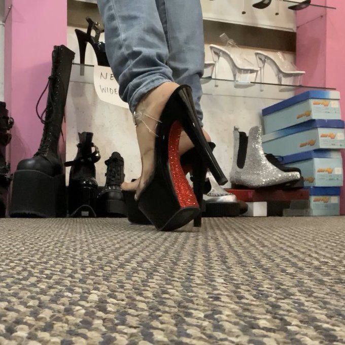 3 pic. Bought a new pair of #Pleasers! 

Can you guess which pair I took home with me tonight? 
#highheelfetish
