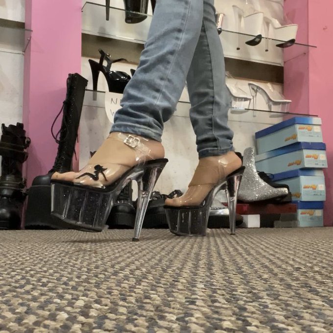 2 pic. Bought a new pair of #Pleasers! 

Can you guess which pair I took home with me tonight? 
#highheelfetish