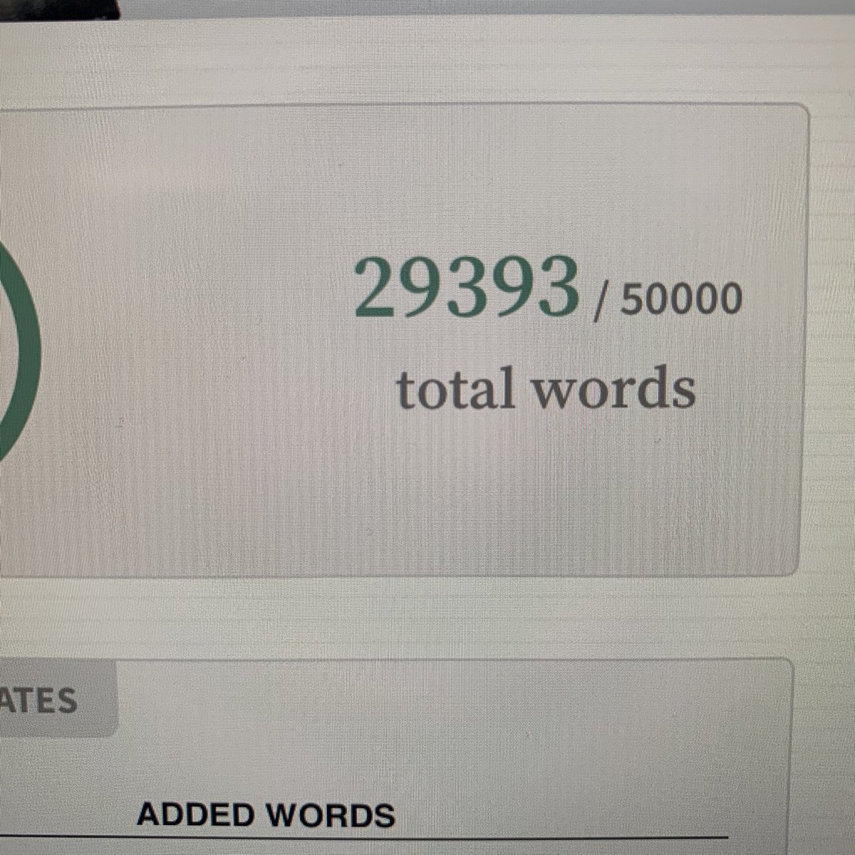 JMorgynWhite's tweet photo. Day 8 of #nanowrimo2019 I logged 5432 words to bring my total up to 29393 which means if things go as planned I’ll make 1/3 of my double nano goal tomorrow. #progress #amwriting #denimag #nanowrino #WritingCommunity https://t.co/Cc3PRw1Rz0