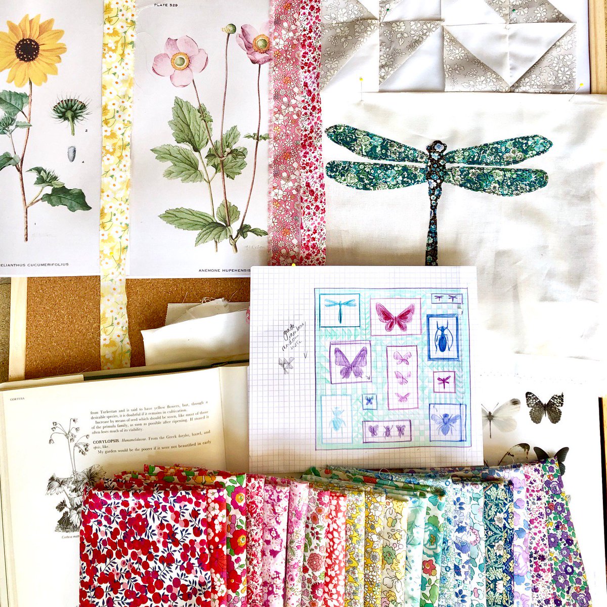 I thought I would share my mood board for the 'Cabinet of Curiosities Quilt' being launched on the Sewing Quarter this morning.  Anna will be making this quilt starting from 9am today #Libertyquilt #quilting #sewingquarter #Libertyfabric