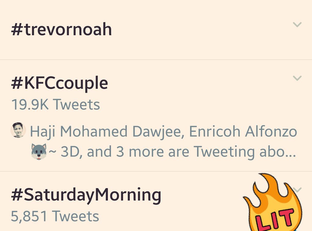 when <a href="/Trevornoah/">Trevor Noah</a> and <a href="/KFCSA/">KFC South Africa</a> trend together on a #SaturdayMorning

the world is a better place
#opinion -d

#KFCWEDDING story - should really make it to  @thedailyshow 💕

Maybe The Colonel could fly the #KFCcouple <a href="/kfc/">KFC</a> to NYC 👌🏾💕 <a href="/NYCMayorsOffice/">NYC Mayor's Office</a>
