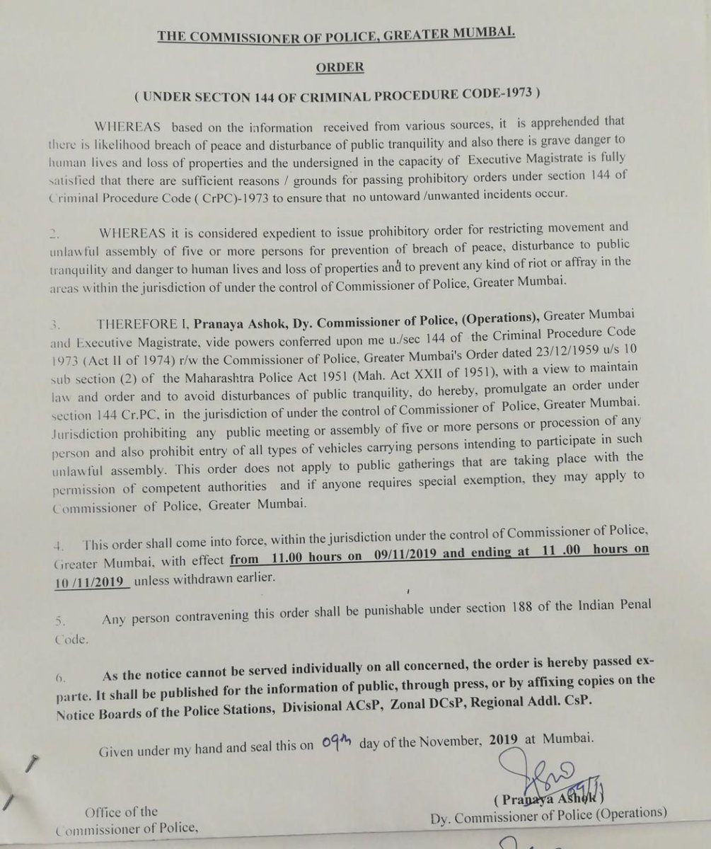 MumbaiPolice's tweet photo. Dear Mumbaikars!
Please be advised that prohibitory orders have been issued u/s 144 CrPC for entire Mumbai City.
Permissions for functions and gatherings may be taken from local Police Station.
Thanks https://t.co/mPiUupDpZu