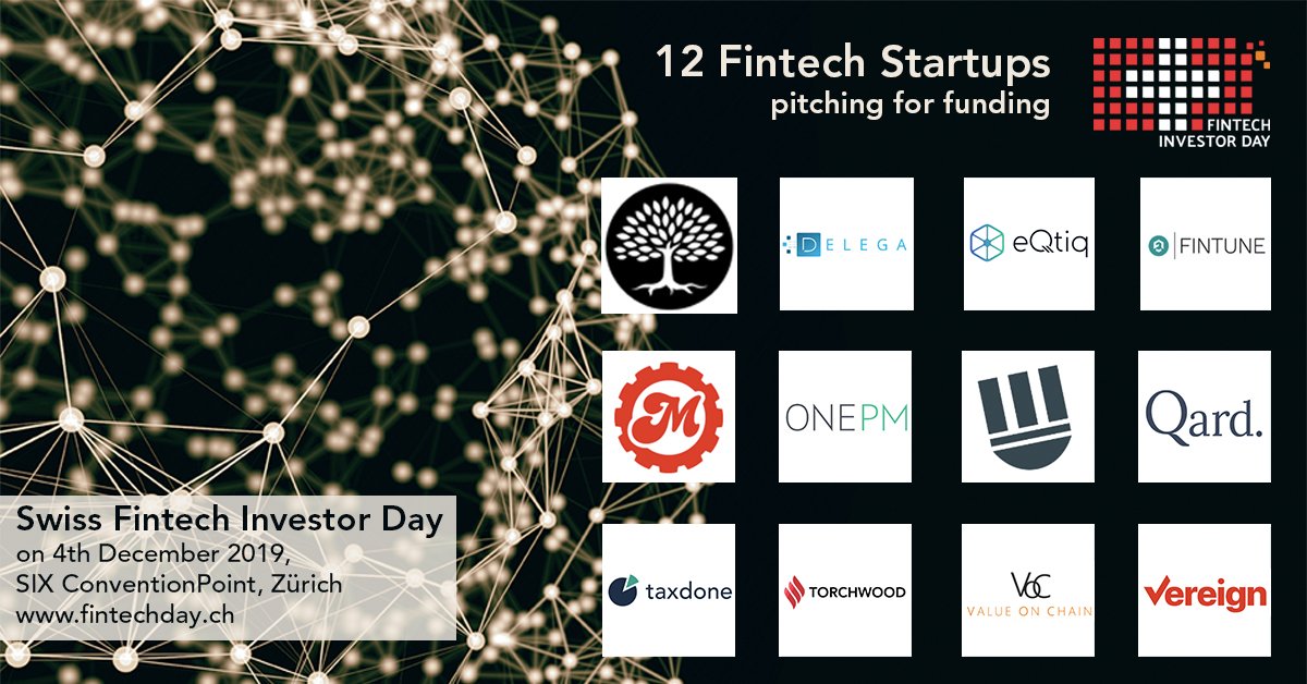 SICTIC (@sictic_ch) on Twitter photo The names are in! The 12 #Fintech #startups at #SFID19 are:
<a href="/ArcadiaBlkchn/">Arcadia Blockchain Technologies</a>, <a href="/delega_banks/">Delega</a>, eQtiq, <a href="/fintune1/">Fintune AG</a>, @MachinaTrader, <a href="/ONEPM_/">ONE PM AG</a>, <a href="/pacta_app/">Pacta (pacta.eth)</a>, <a href="/QardFi/">Qard.</a>, Taxdone, Torchwood, @ValueOnChain, @VereignAG
See you on 4th December 2019: fintechday.ch
#SICTIC The names are in! The 12 #Fintech #startups at #SFID19 are:
<a href="/ArcadiaBlkchn/">Arcadia Blockchain Technologies</a>, <a href="/delega_banks/">Delega</a>, eQtiq, <a href="/fintune1/">Fintune AG</a>, @MachinaTrader, <a href="/ONEPM_/">ONE PM AG</a>, <a href="/pacta_app/">Pacta (pacta.eth)</a>, <a href="/QardFi/">Qard.</a>, Taxdone, Torchwood, @ValueOnChain, @VereignAG
See you on 4th December 2019: fintechday.ch
#SICTIC