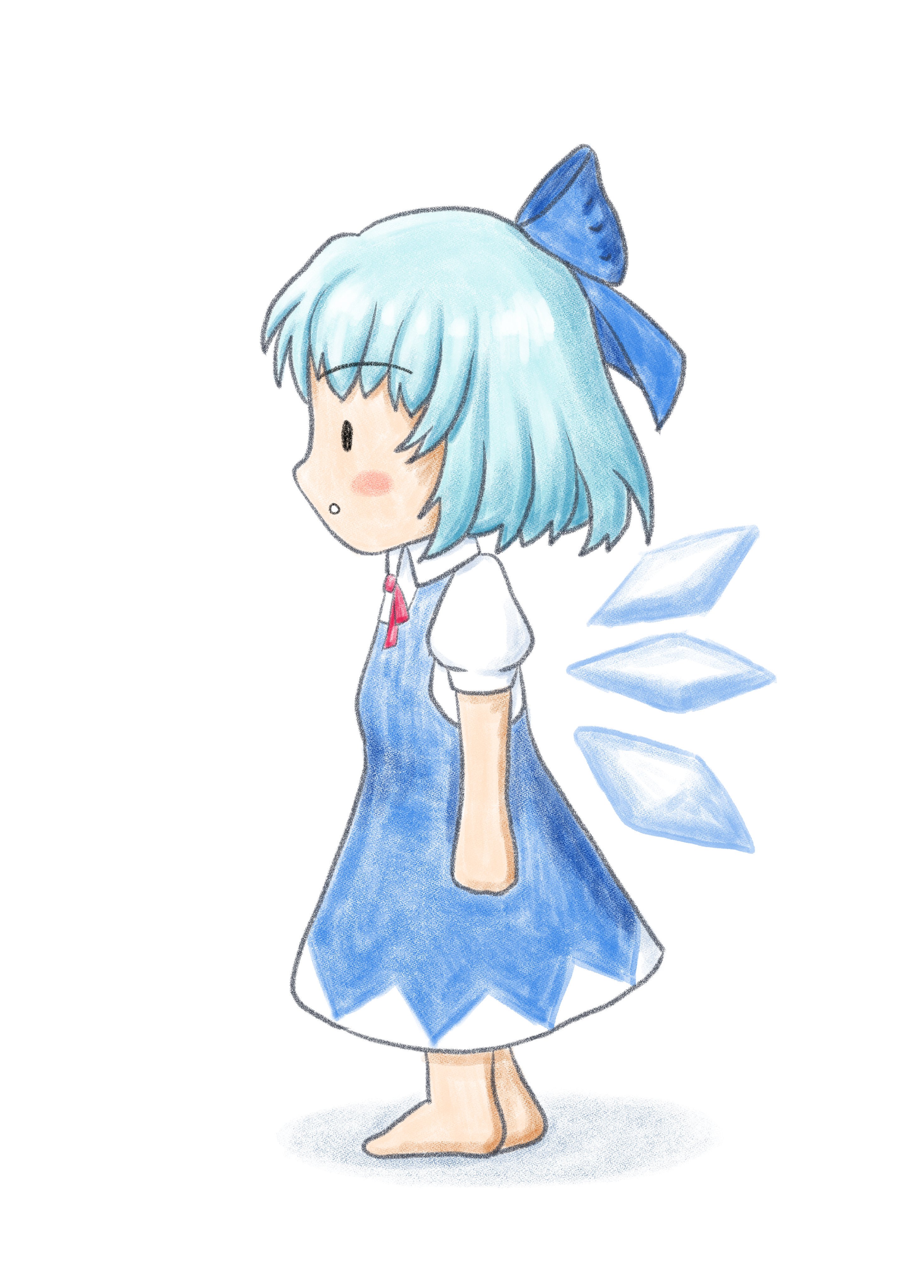 Twitter 上的 野良猫しんしん 三頭身キャラの横顔の練習に チルノ描いてみました チルノにした理由は特になかったり そう言えば 今日は 日でしたっけ 東方はあまり知らないんですが チルノ 毎月9日はチルノの日 東方project T Co