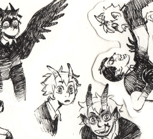 My third preview for the @HaikyuuSymbols zine! A traditional sketchpage featuring... Monsters.

Preorders are up here: https://t.co/4Ui9GBN3tO 