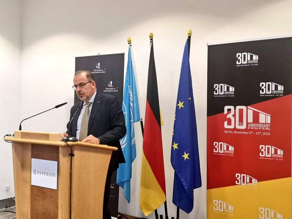 EESC_President's tweet photo. Delighted to speak at the #BerlinWall30 International Summit organized by @ICDAcademy on #BorderandPeace in Europe today.
#mauerfall30 https://t.co/dXGr0bZtL0