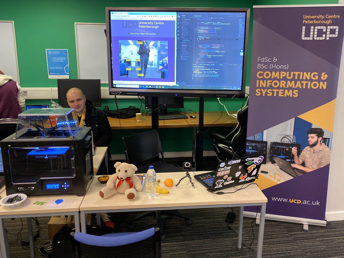 All set up and ready for the @UCPeterborough Open Day. Today we’re demonstrating AI programming for Object Recognition with TensorFlow! Come along to find out more about studying for a Computing degree with us. #ArtificailIntelligence #softwaredevelopment