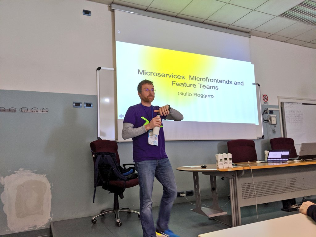 pauloxnet's tweet photo. Giulio Roggero @giulioroggero is speaking about "Microservices, Micro Frontends and Feature Teams" at #IAD19 in #Modena 🇮🇹
#microservices #microfrontends #featureteams #agileday #agile #lessworks #less #largescaleascrum #scrum
CC @agileday @agilereloaded @intre_it @less_works https://t.co/KoyWQgfnIj