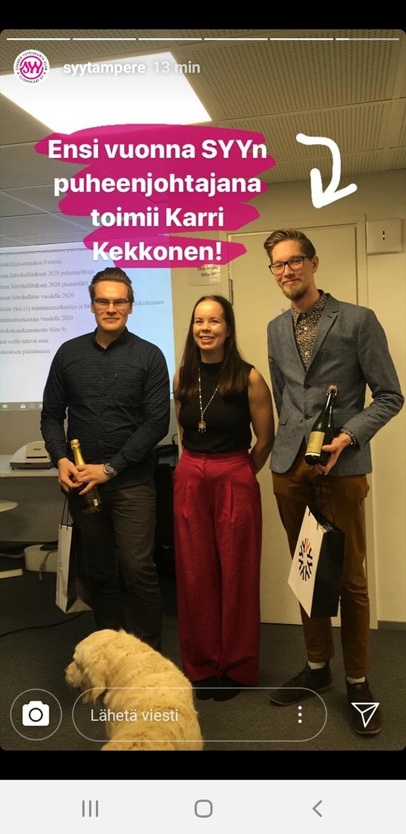 SYYtwiittaa's tweet photo. SYY ry:n vuoden 2020 puheenjohtajaksi valittiin @KarriKekkonen ! @Yhteiskuntaala https://t.co/Xi0dhdcKqo