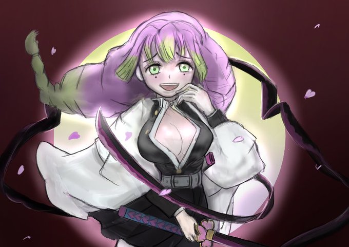 ソルネさんがTwitterに投稿した甘露寺蜜璃(鬼滅の刃)のイラスト。