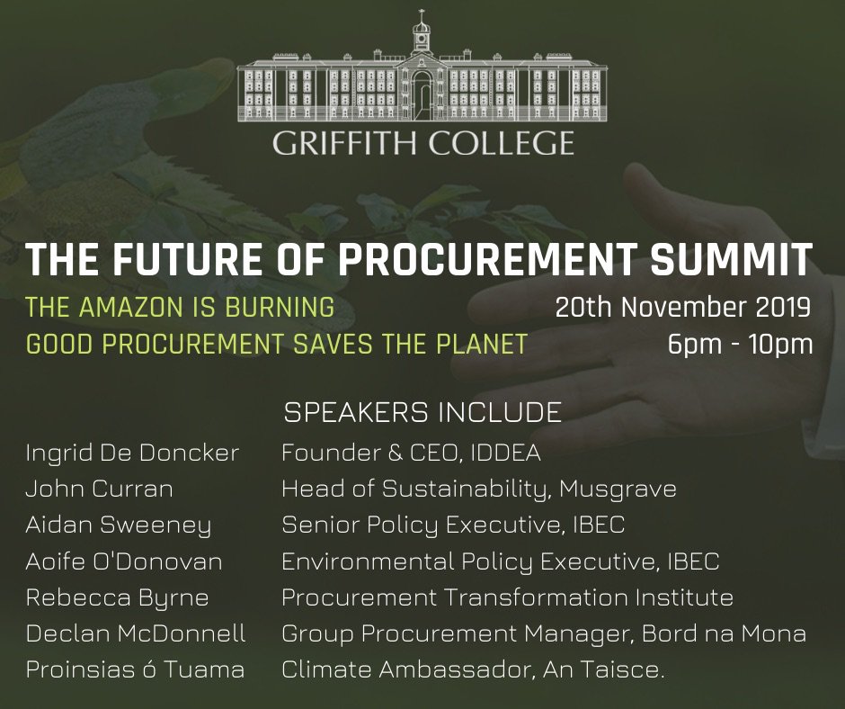 Delighted to be partnering with Griffith College Dublin for this groundbreaking event on #SustainableProcurement! Places are limited, so register today!
Register at ow.ly/9Agn50x6y1D
#futureofprocurement