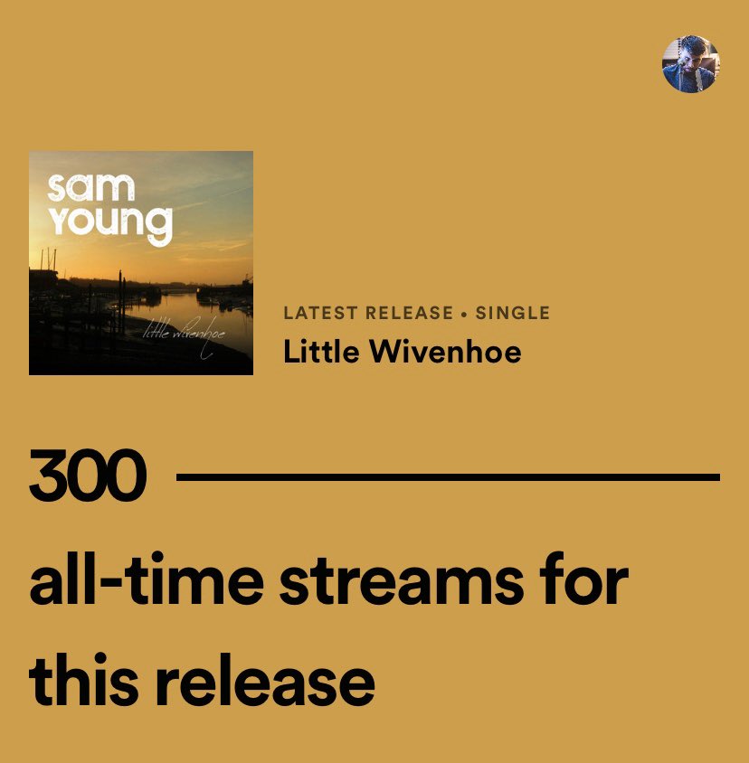 SamYoungMusic1's tweet photo. 300 streams!!!

Thank you to everyone who listened/streamed/downloaded my song!!

I can’t wait for my next single ‘Falling Apart’ to be released in 6 days!!
.
.
.
.
.
.
#300streams #spotify #applemusic #singersongwriter #wivenhoe https://t.co/NpQwlGQOnO