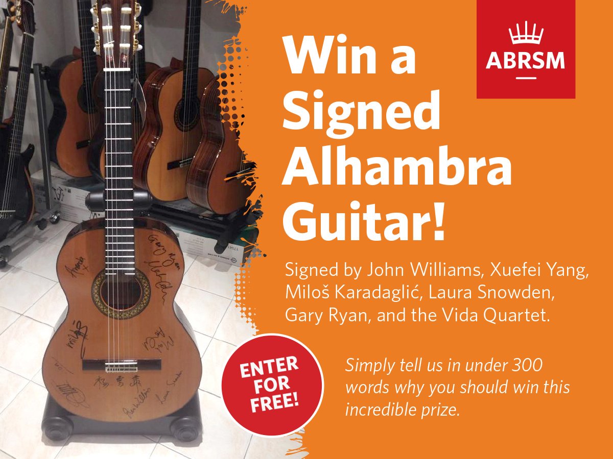 *Competition alert* Would you like to be in with a chance of winning a Signed Alhambra Guitar 🎸 by the some of the world’s top classical guitarists? Enter our competition today to be in a chance of winning: surveymonkey.com/r/abrsmguitarc…