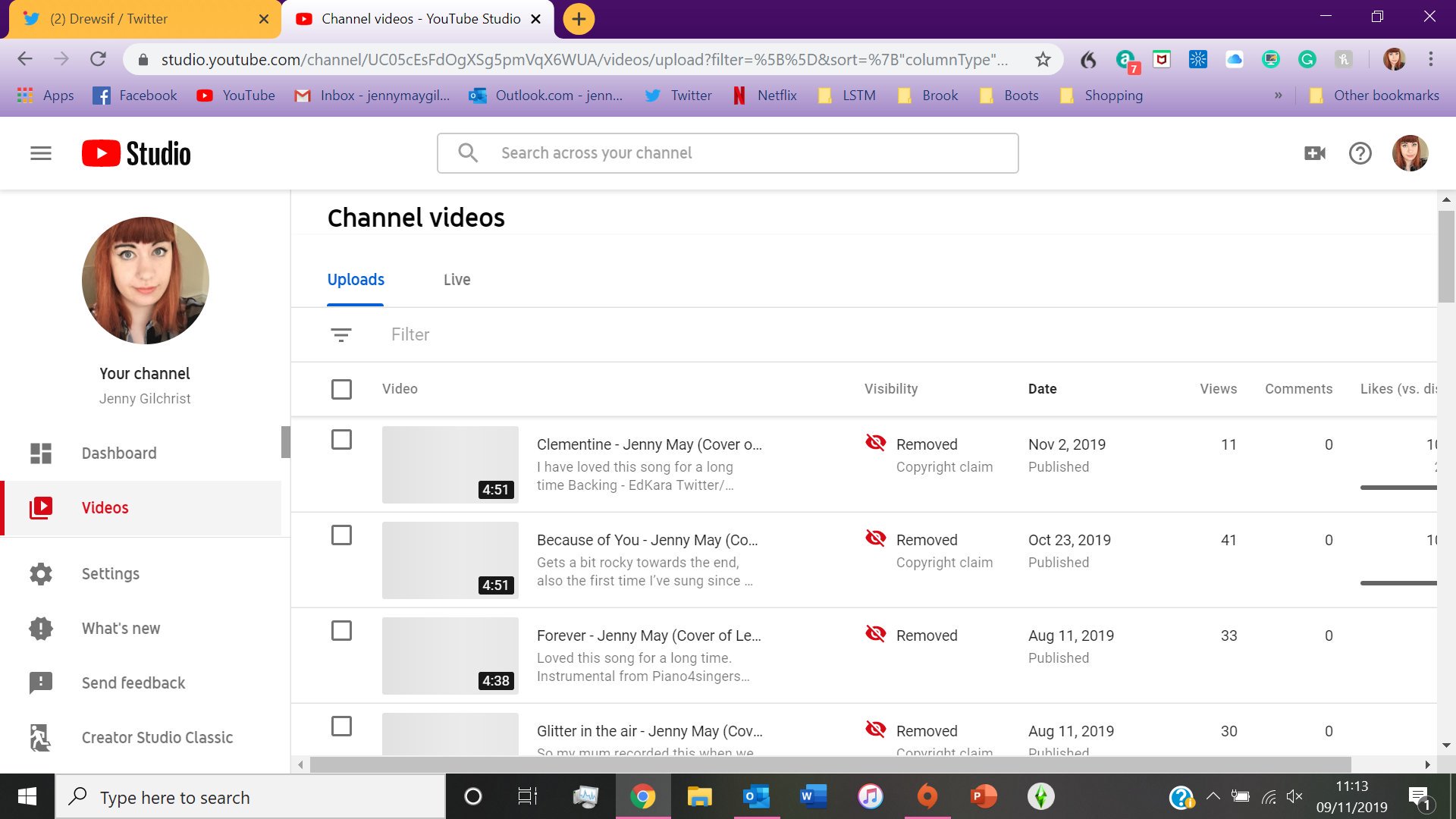 imagem dos videos removidos da plataforma youtube