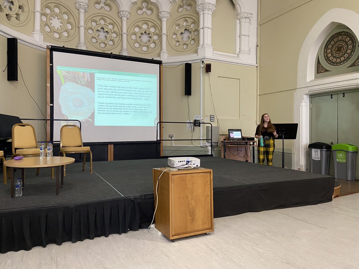 .@bosky_geography talks about her findings - Trainees valued quiet casual support from others, without any obligation to disclose. #ESRCFestival <a href="/ESRCFestAber/">Spaces of Mental Health</a>
