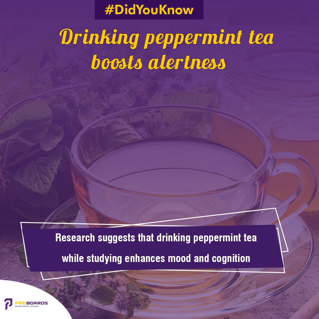 preboards's tweet photo. Peppermint increases alertness, boosts #motivation and can also increase your #confidence. #DidYouKnow

#Exam #Education #Study #Student #Boards #CBSE #Preboards #Preboard #PeppermintTea #TeaFacts #Peppermint #ExamTip #StudyTip #ExamFood #ExamTips #Boards2020 #School #Facts https://t.co/Wfel5OxTnx