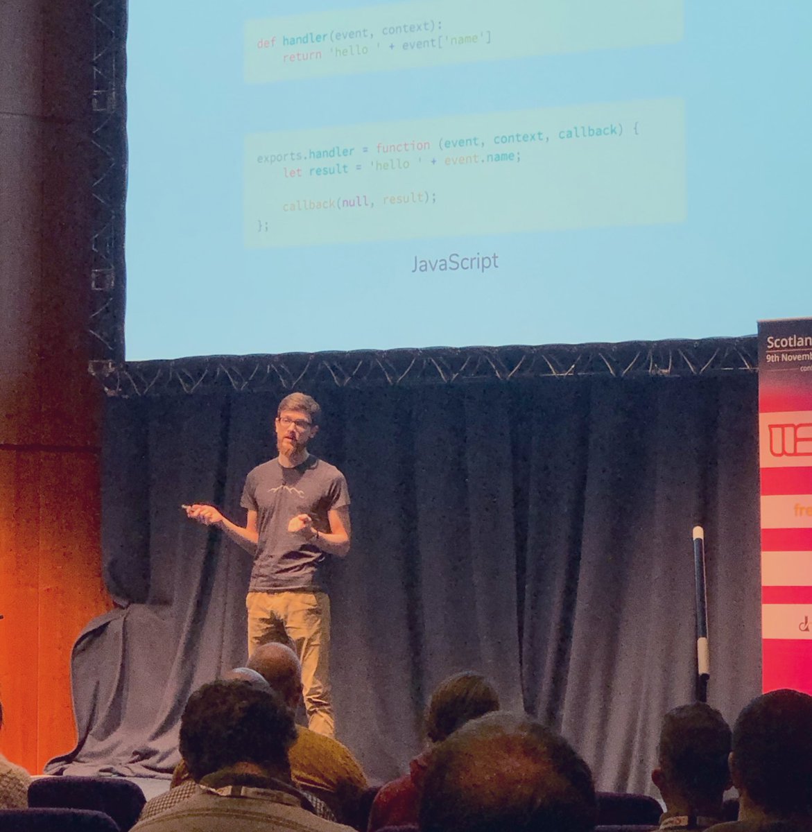 enunomaduro's tweet image. And @matthieunapoli is now talking about “Serverless &amp;amp; PHP” at @scotlandphp. #ScotPHP19