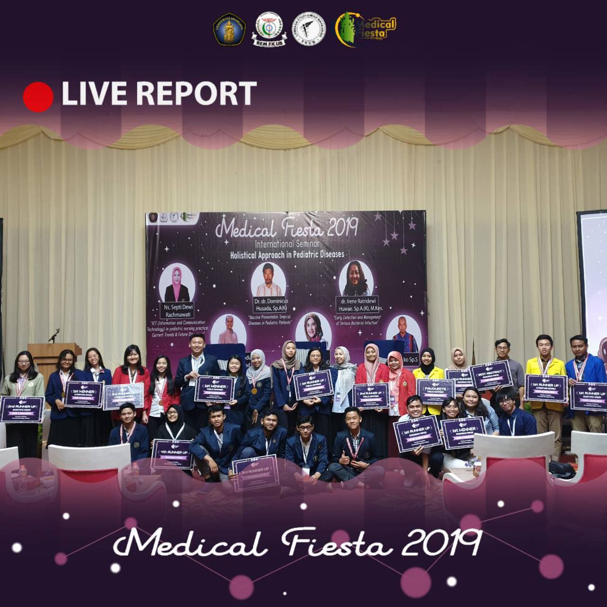 [LIVE REPORT Day 3 : Winner Announcement]

Here’s a photo from all our winners. Once again we would to say thank you for your amazing submission! Congratulations for all of you and we hope to see you again next year! 

#MedicalFiesta2019
#ScientificRevolution
#LSIMFKUB