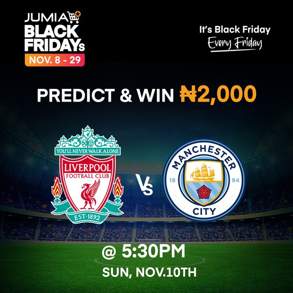 JumiaNigeria's tweet photo. PREDICT &amp; WIN ₦2,000🔥
Will Liverpool defeat Manchester City in the biggest game of the season?
RT, Like &amp; Reply with the correct scoreline to WIN😉

#LIVMCI  #PL
https://t.co/1zMURfzEqE https://t.co/TywPntciDK