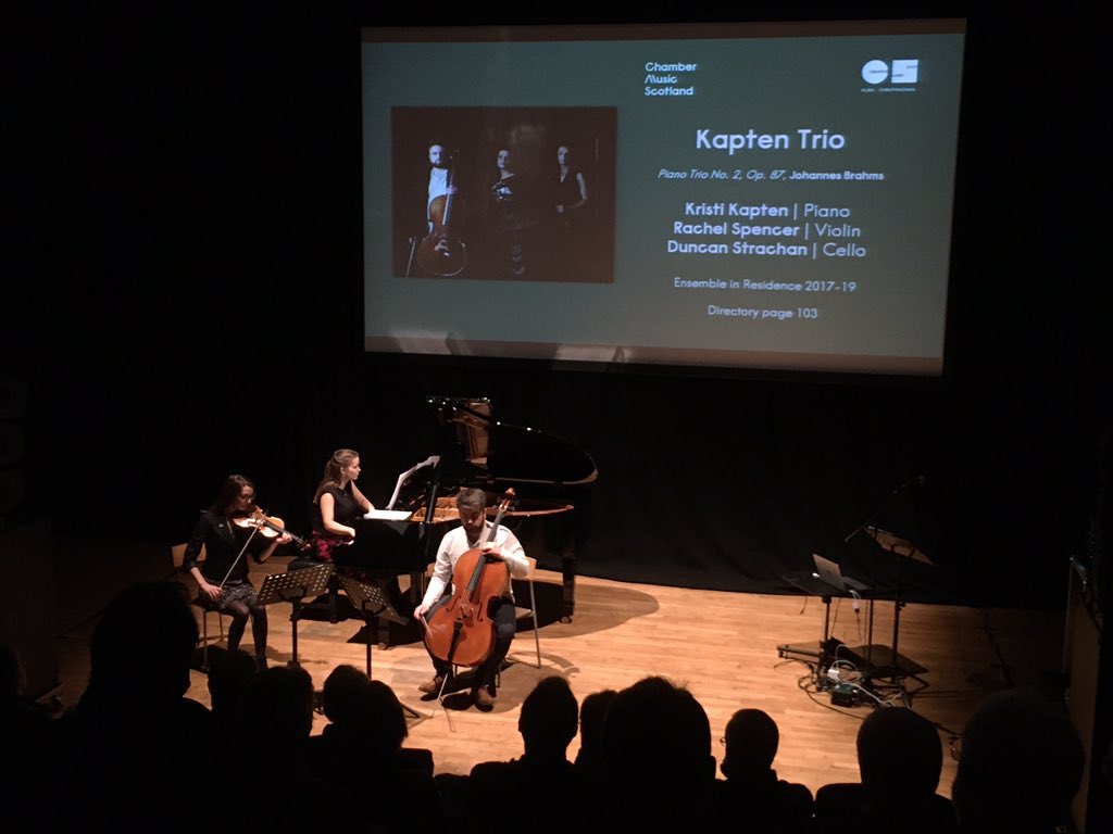 Now we have our wonderful residence ensemble <a href="/KaptenTrio/">Kapten Trio</a> who are completing their 2-year residence with us. Performing a new commission by @emily_doolittle to our chamber music promoter delegates at <a href="/Tolbooth/">Tolbooth</a> #chambermusic #chambermusicscotland <a href="/CreativeScots/">Creative Scotland</a>