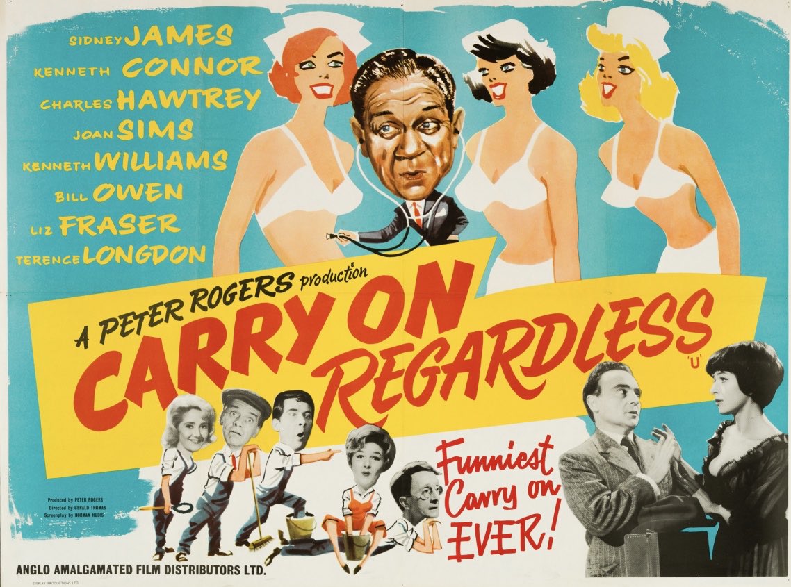 On this day in 1960 filming began on Carry On Regardless, the fifth #CarryOnFilm. #CarryOnOfficially #PeterRogers #GeraldThomas #PinewoodStudios #HappyDays #BritishCinema #Comedy #SidJames #KennethWilliams #CharlesHawtrey #KennethConnor #JoanSims #LizFraser #BillOwen