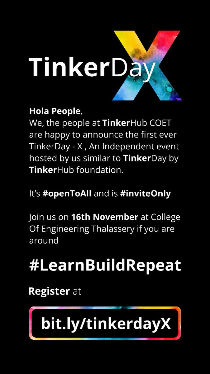 tinkerhubcoet's tweet image. So people... 

The event which we were bragging about for a couple of days is here... We present you TinkerDay - X coet... 

We&apos;ll be conducting it on 16th November....

Do Register if you are around at that time 🤗

And yes.. this time we are going #OpenToAll
#TinkerDay